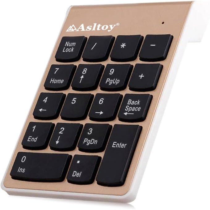Wireless Numeric Keypad,Asltoy 18 Keys Wireless USB Number Pad Keyboard with 2.4G Mini USB Numeric Receiver for MacBook,PC,Notebook,Tablet (Wireless Golden)