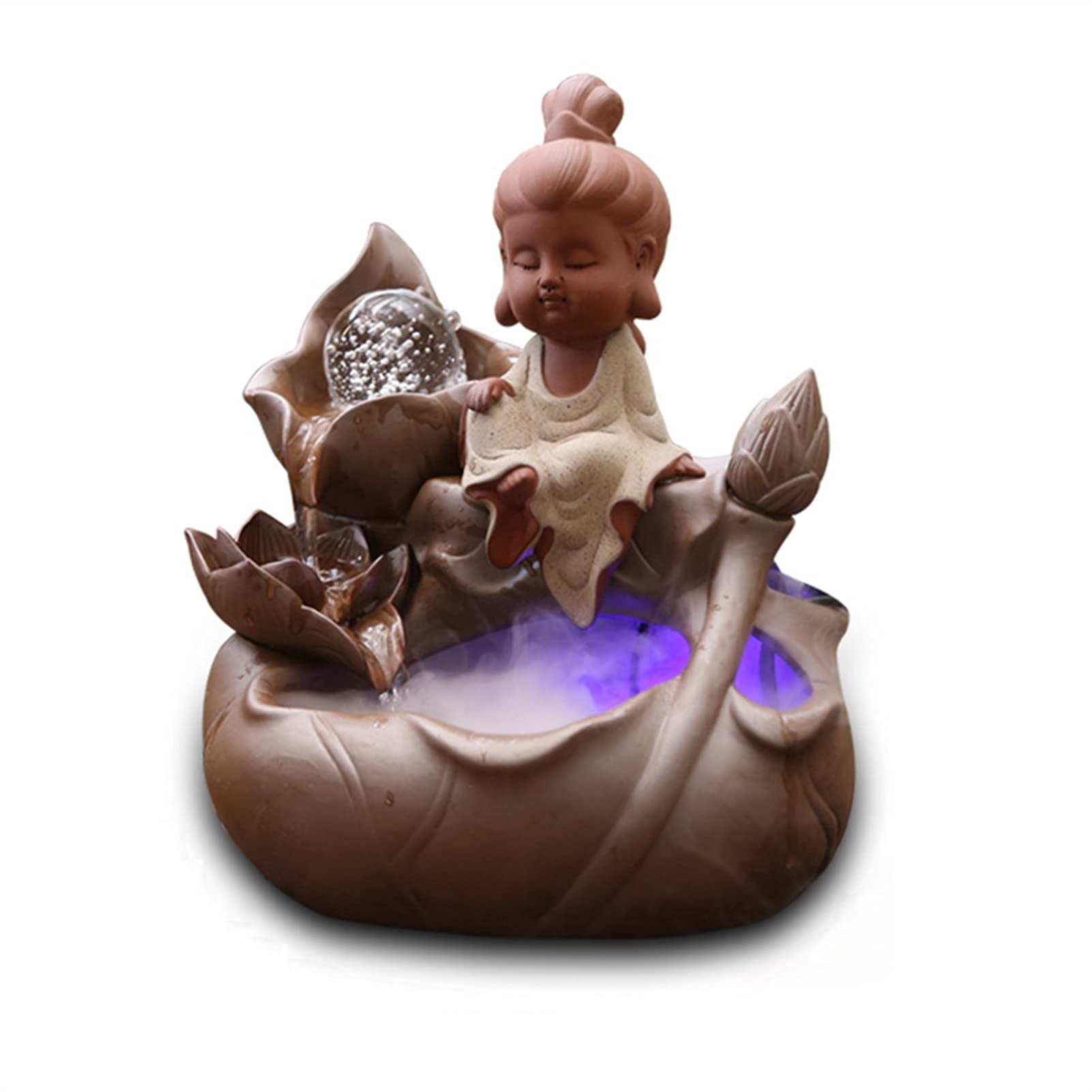 Fuente de Mesa Decorativa para Interior, Fuente de Agua con Cascada, de cerámica, con Bola de Cristal, Bomba de Agua, Zen, decoración para salón, Dormitorio, Oficina, 23 x 16 x 26 cm