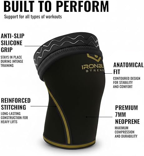 Miniatura 34 de Iron Bull Strength Rodilleras de 7 mm (1 par) - Rodillera de compresión y manga para levantamiento de pesas, powerlifting y entrenamiento cruzado