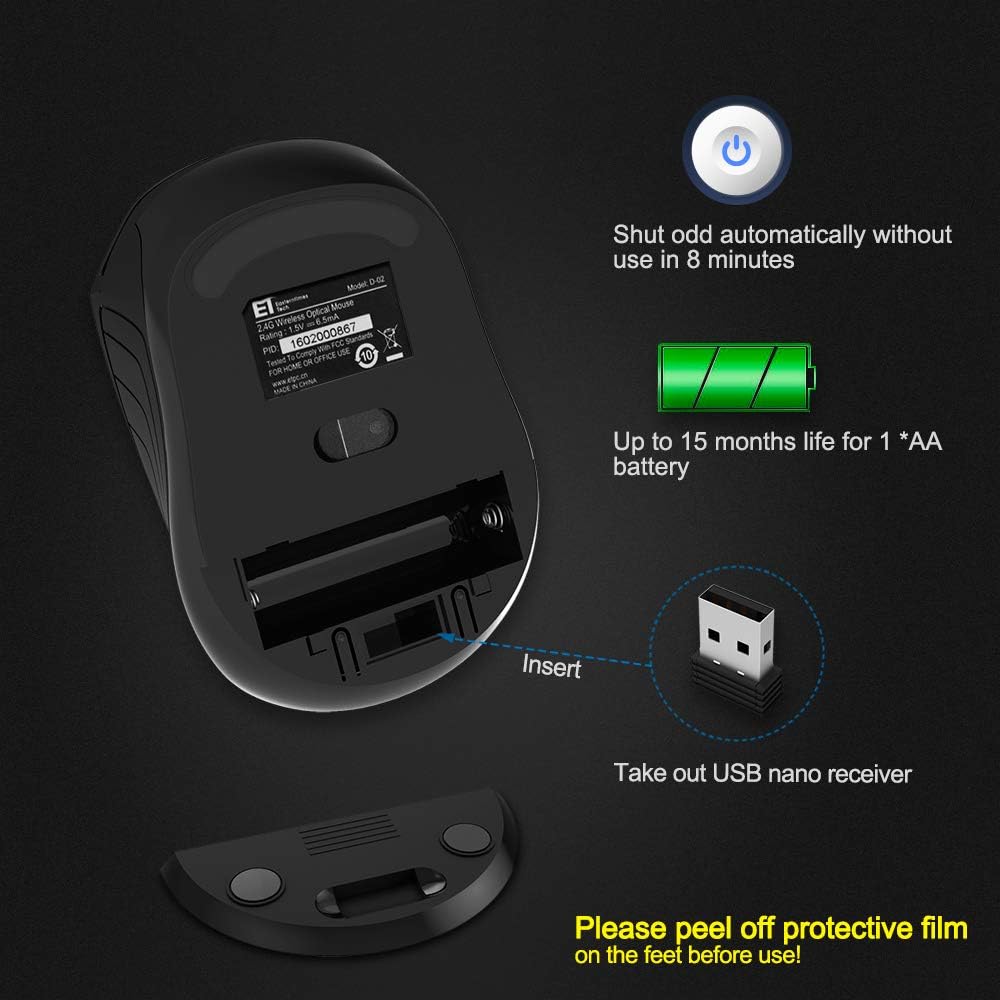 Wireless Optical Computer Mouse, Splaks 2.4Ghz Wireless Mice Portable Office Mouse, Left or Right Hand Mouse 3 Adjustable DPI, 4 Buttons with Nano USB Receiver for Computer, Laptop, MacBook