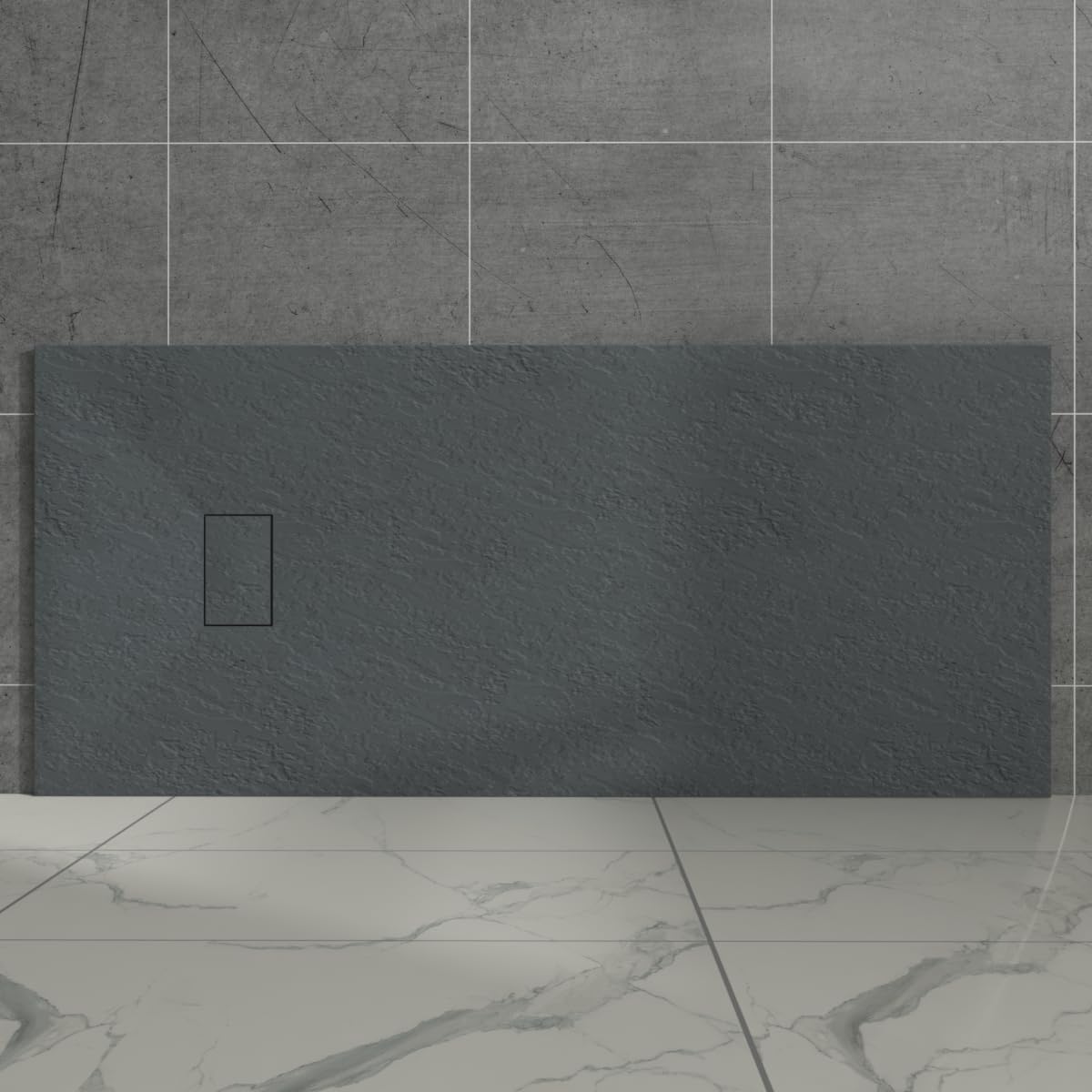 Aquariss Anthracite Rectangular Shower Tray Slate Effect SMC Slip-Resistant Shower Base for Bathroom Enclosures 1700x800mm with Waste