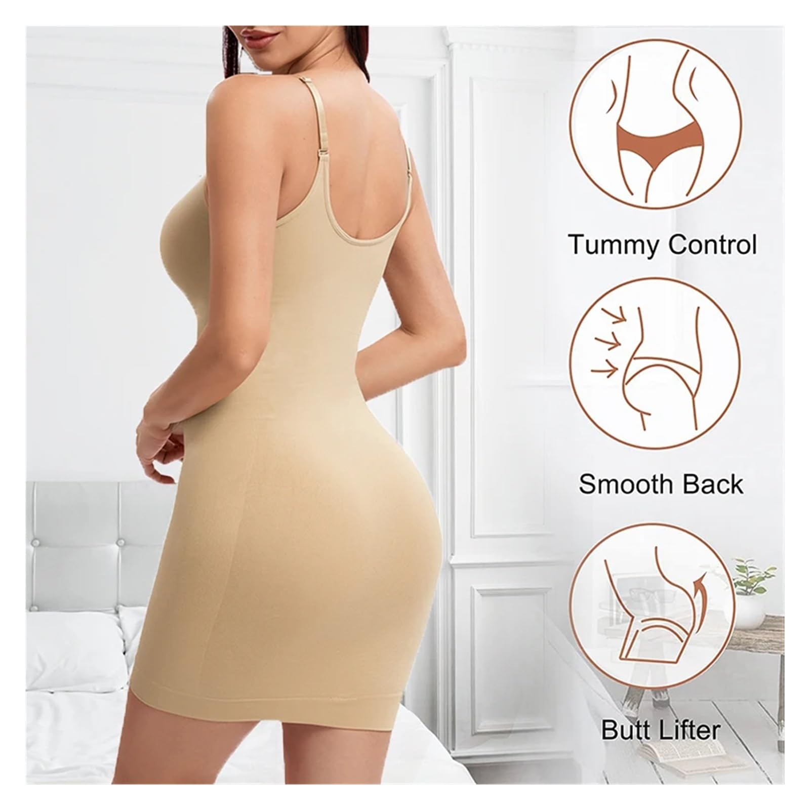 Fond De Robe Invisible Robe Moulante à col en V for Femme, sous-vêtement Moulant, à Compression Douce, Amincissant, Taille, Ventre Plat, Corset Sexy(Nude,L)