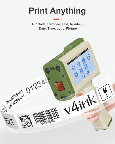 Miniatura 5 de v4ink Impresora de mano BT-HH6105B2 Impresora de inyección de tinta de mano beige Impresión de 0.5 pulgadas Código QR Código de barras Fecha Logo