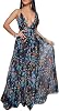 Remelon Womens Sexy Spaghetti Strap Deep V Neck Floral Boho Criss Cross Backless Chiffon Beach Party Long Maxi Dress