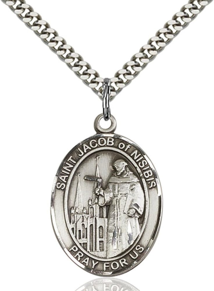 Bonyak Jewelry St. Jacob of Nisibis Hand-Crafted Oval Medal Pendant in Sterling Silver