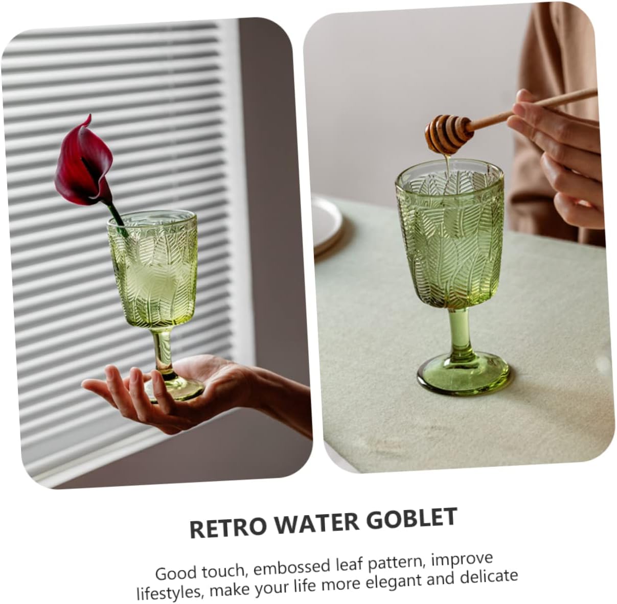 Embossed Goblet Vintage Glass Wine Cup with Leaf Pattern Elegant Drinking Glass for Water Cocktails and Parties present for Friends and Family