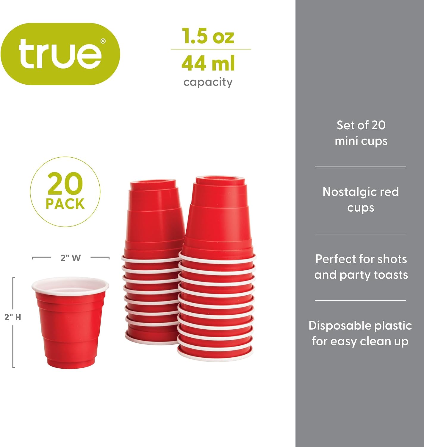 True 1.5oz Red Party Shot Glasses, Plastic Cup Shot Glasses, Football Cups, Football Game, Sports & Outdoors, Football Accessories, Set of 20, Red