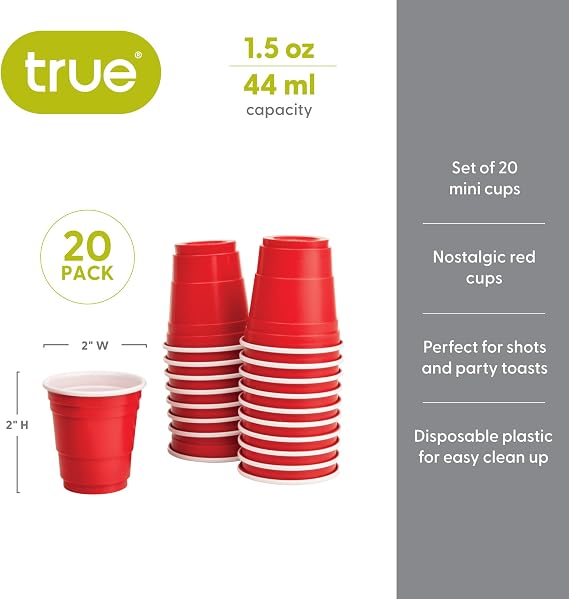 True 1.5oz Red Party Shot Glasses, Plastic Cup Shot Glasses, Football Cups, Football Game, Sports & Outdoors, Football Accessories, Set of 20, Red