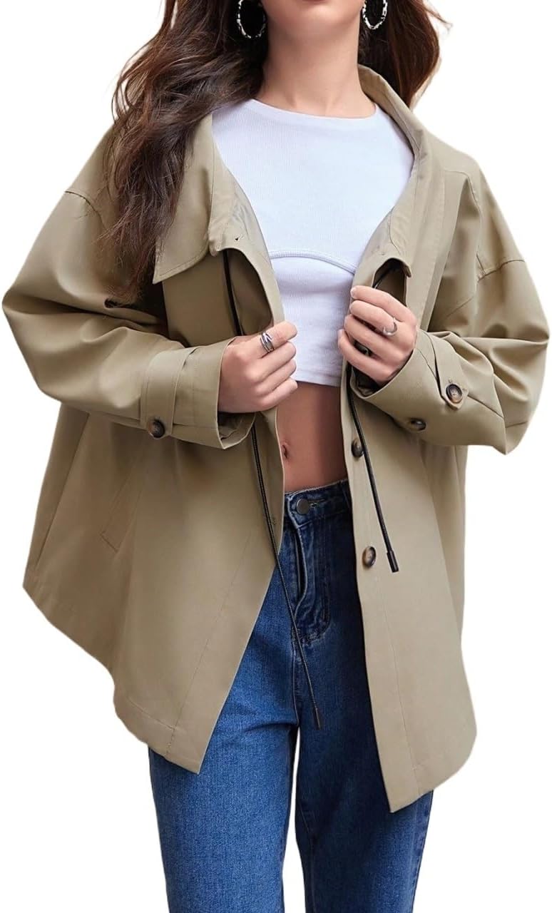 Womens Fashion Trench Outwear Mid-length Trench Coat Jacket Coat