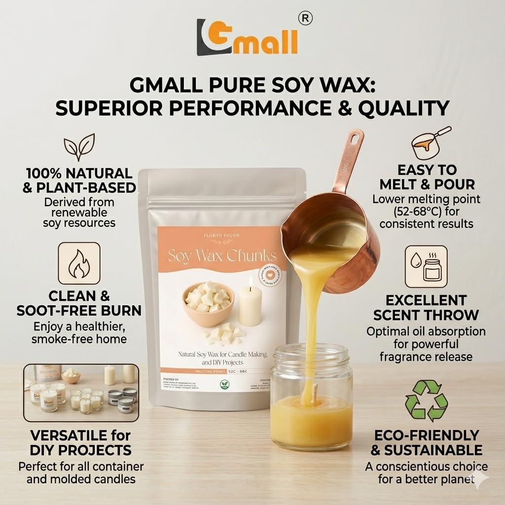 Gmall Soy Wax Chunks for Candle Making 1kg | 100% Natural Soy Wax | Eco-Friendly, Clean Burning Wax for DIY Candles, Melts & Home Décor 3