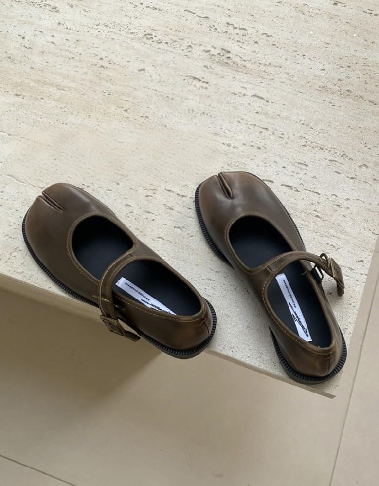 Women's Vintage Tabi Ballet Flats Split-Toe Retro Mary Jane Leather Shoes Buckle Soft Casual Dressy Office Work Party4