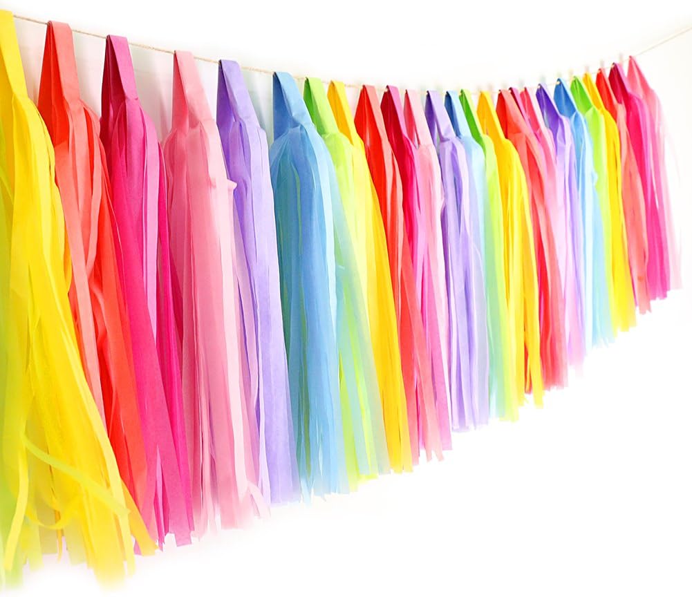 Rainbow Color Tissue Paper Tassels Garland Party Decorations, 35 pcs