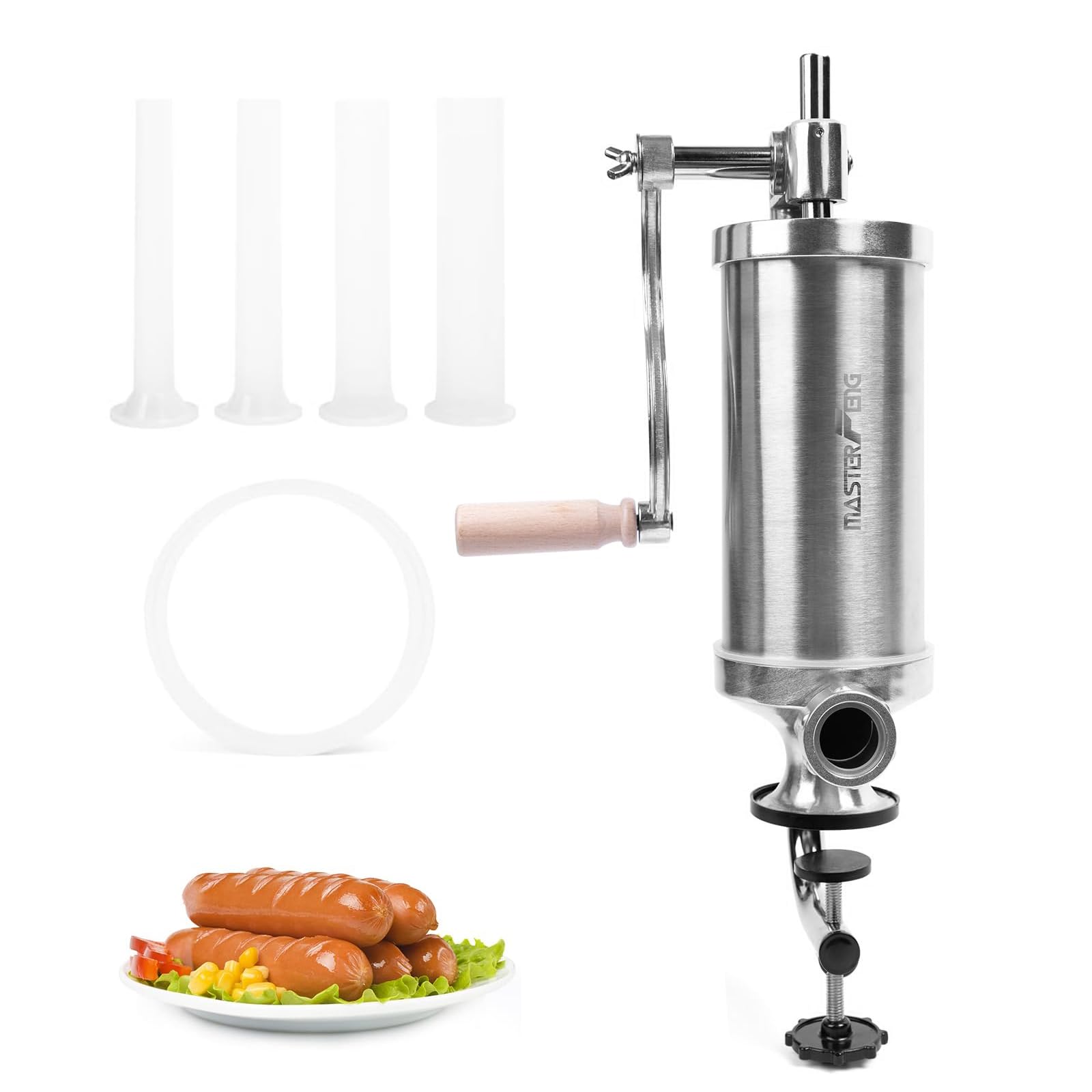 MASTER FENG 2.5 LBS Sausage Stuffer Vertical Stainless Steel Stuffing Maker Machine Packed with 4 Stuffing Funnels
