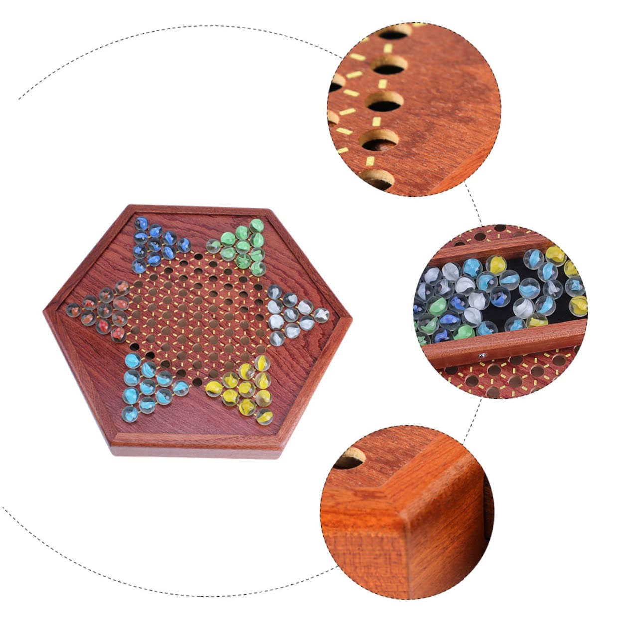 Damas Chinas 1 Set de Madera Tablero Hexagonal Marrón