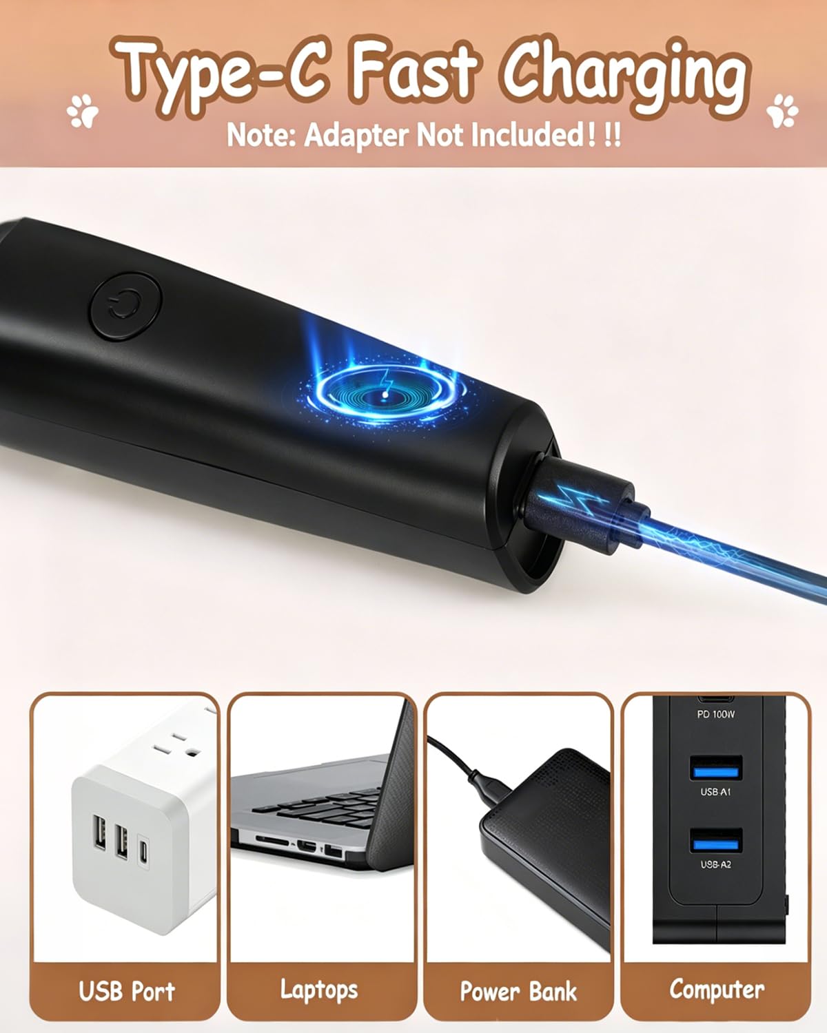 Tondeuse 4 en 1 pour chien pour toilettage de pattes, kit de toilettage pour chien rechargeable USB-C avec deux vitesses, rasoir sans fil pour poils épais pour caniche, petits animaux de