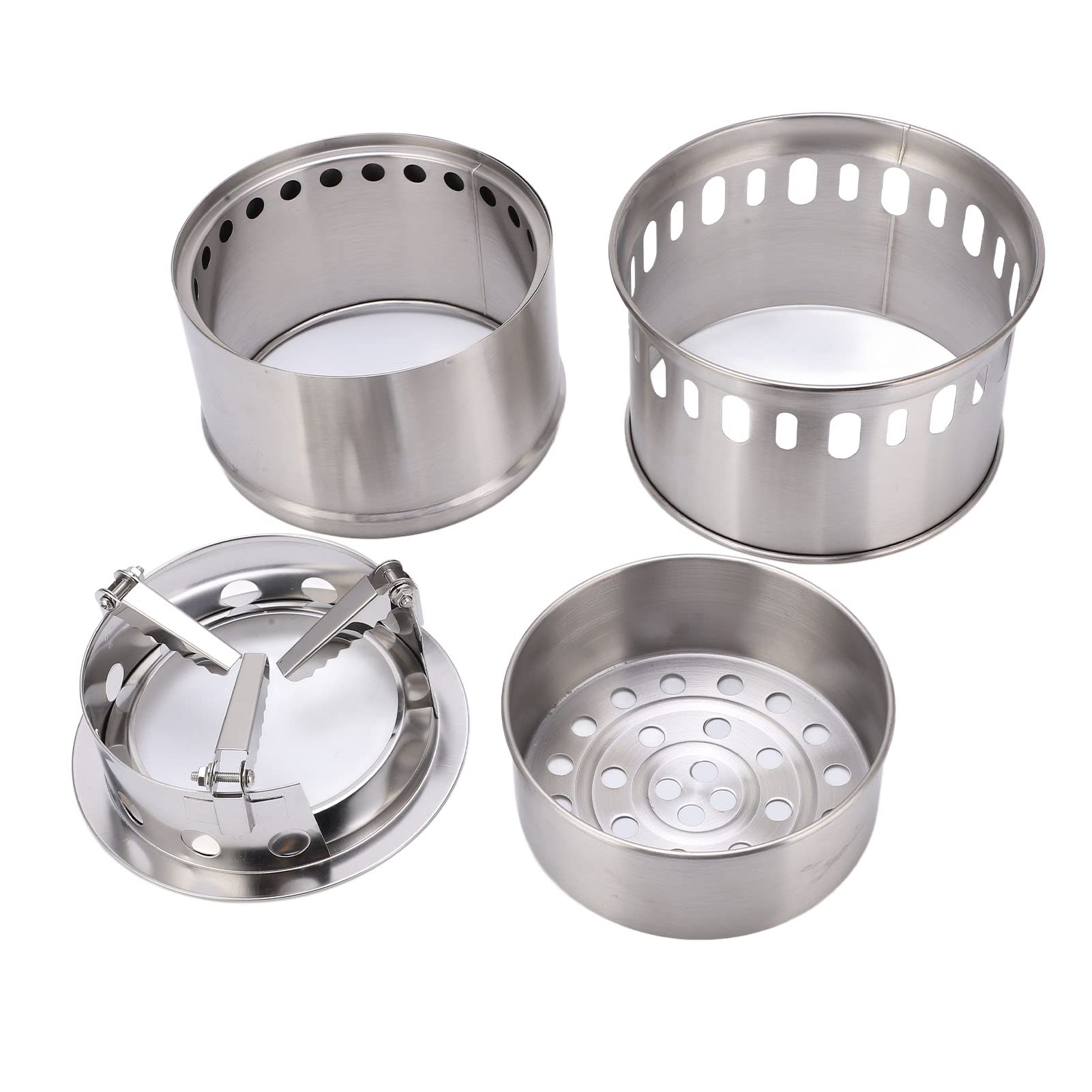 Stufa da campeggio portatile a legna, stufa compatta per backpacking per escursioni all’aperto, picnic e barbecue, stufa da campo pieghevole in acciaio inox con sacca a rete per 1–
