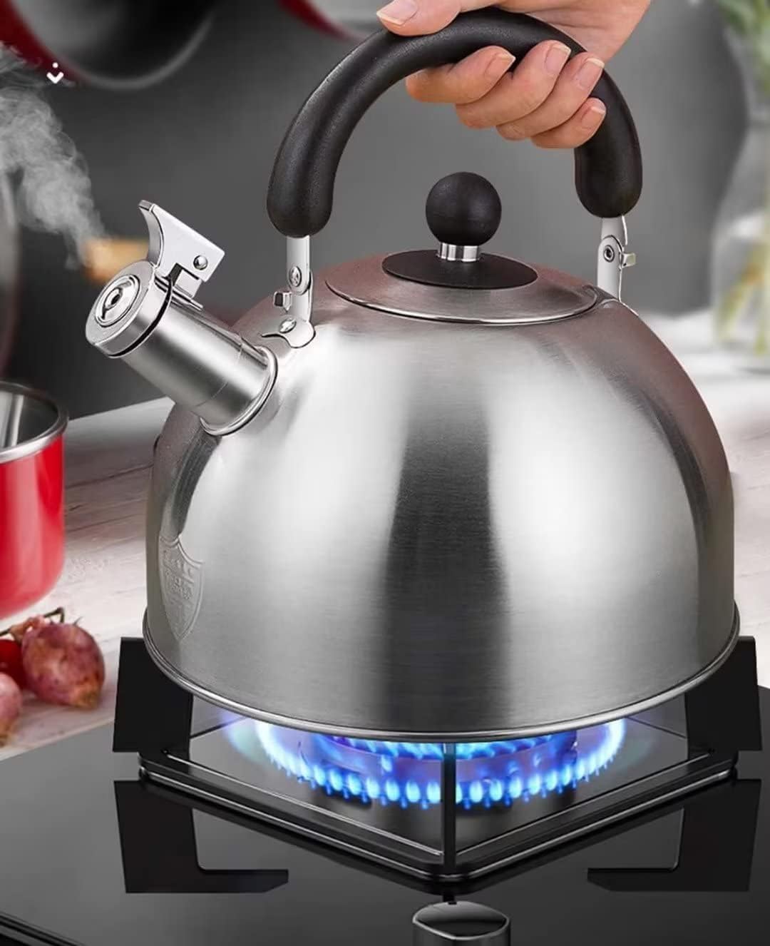 Czajnik z Gwizdkiem Czajnik Ze Stali Nierdzewnej 304 Do Kuchenki Gazowej I Kuchenki Indukcyjnej Stovetop Whistle Czajnik Do Herbaty Z Uchwytem Przeciw Oparzeniom Gwizdanie Czajnik Czajnik Kuchenek(6L)