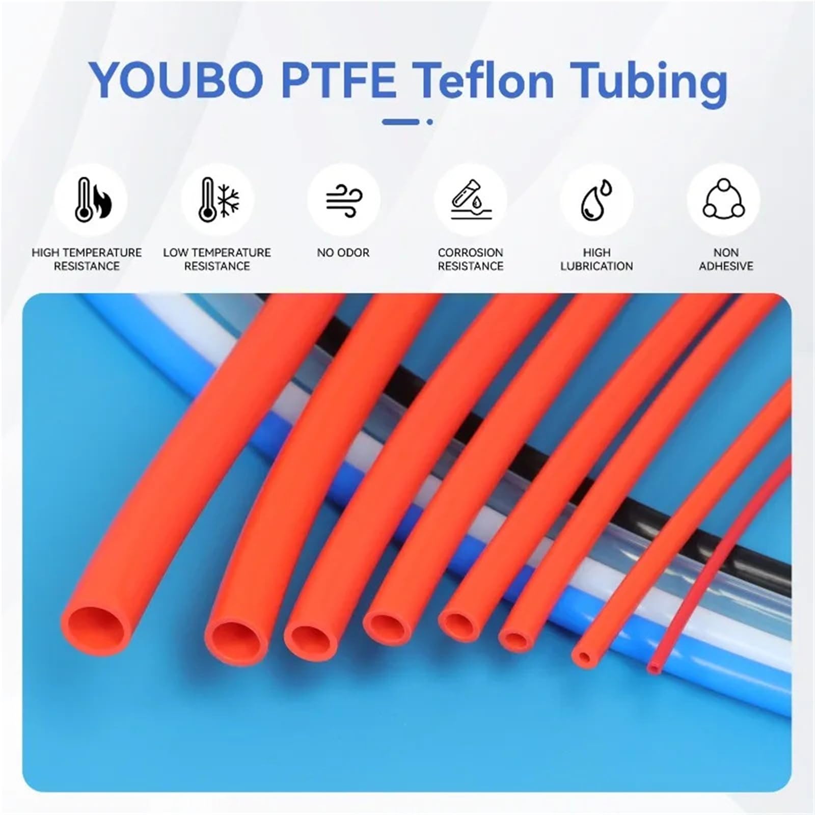 PTFE Tubo Piezas de impresora 3D de tubo rígido con cabezal en J de extrusora aislada | 3/5M Diámetro 1/2/2.5/3/4/5/6/7/8/10mm(5M_8X10MM)