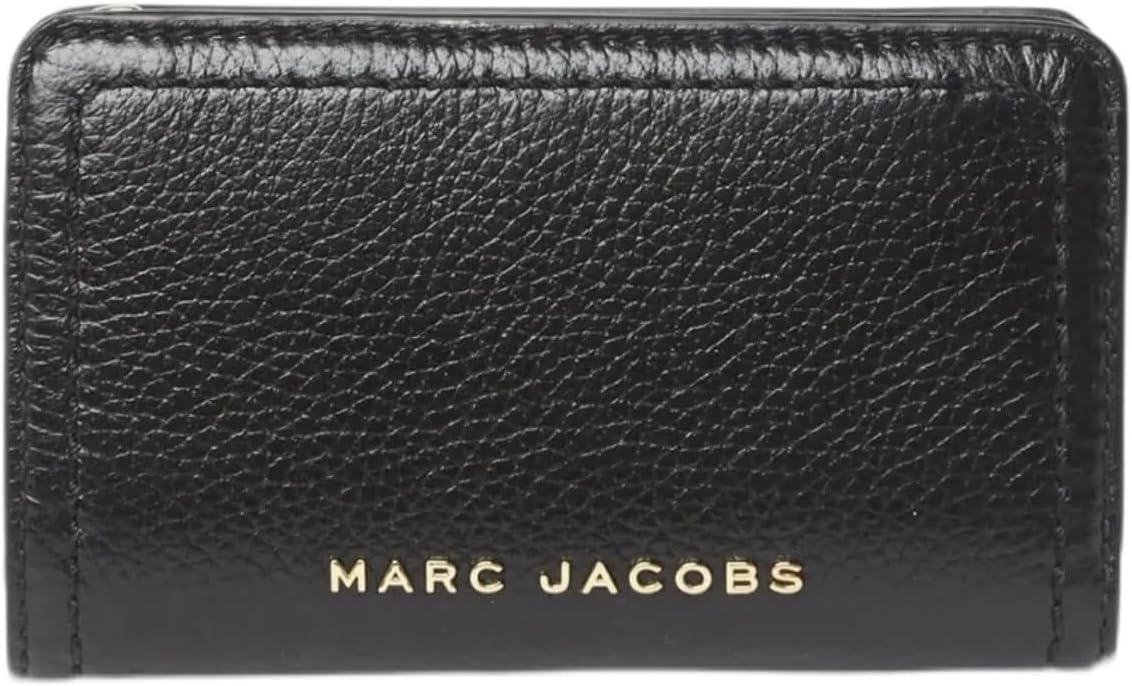 Marc Jacobs Cartera de cuero plegable mediana para mujer con ranura metálica negra y dorada