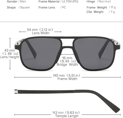 Miniatura 2 de Gafas de sol polarizadas magnéticas con clip para gafas de sol para hombre, para conducción, cuadrado, aviador, sin receta