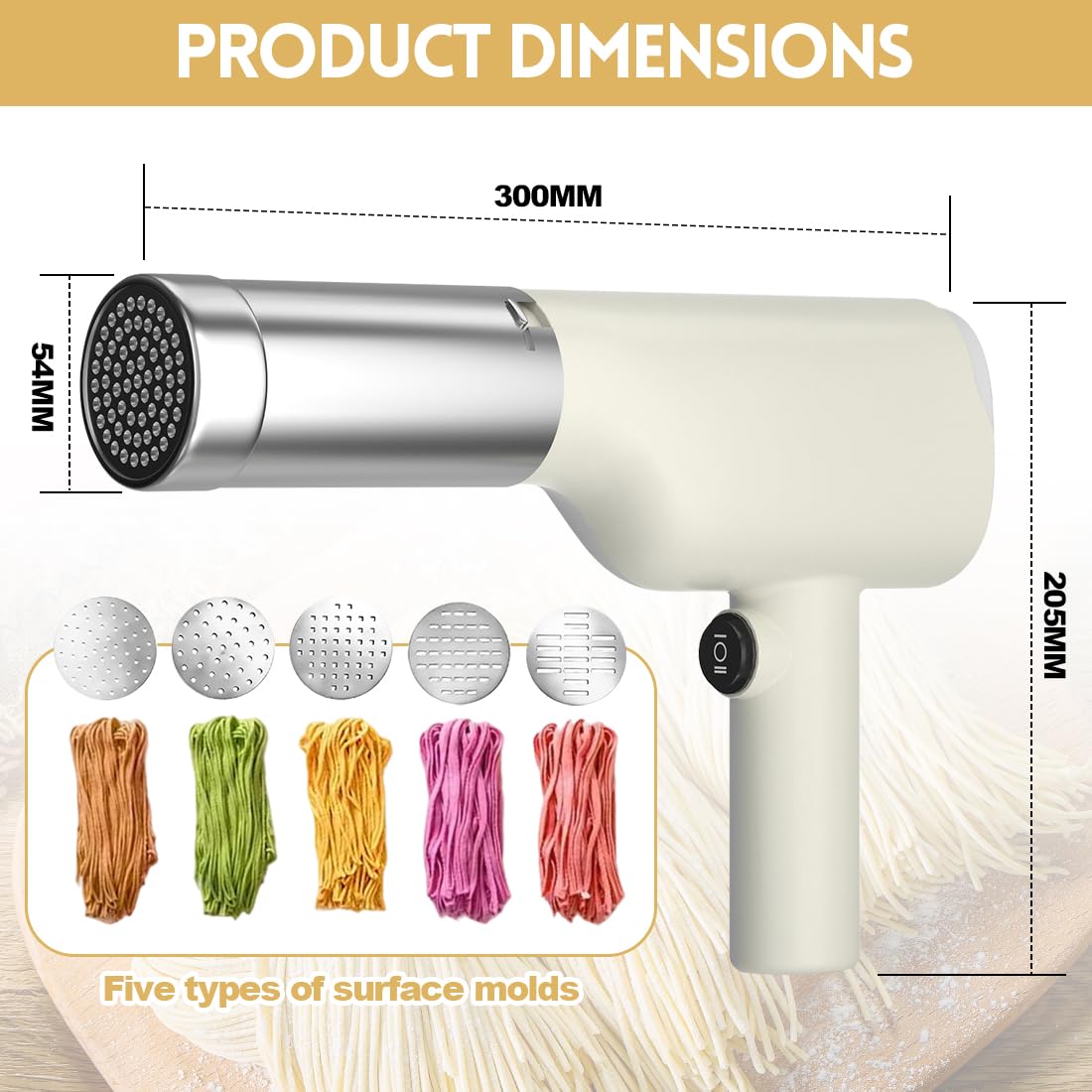 Tragbare Nudelmaschine Elektrisch Handheld Pasta Maker Kabellos Wiederaufladbar mit 5 Pressformen