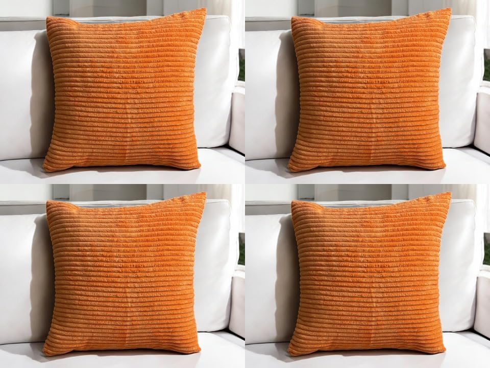 Seechoo Set of 4 - Corduroy Orange Sofa Cushion Covers 45 x 45 cm Decorative Pillows, 45 x 45 cm (Pack of 4) - Image 2