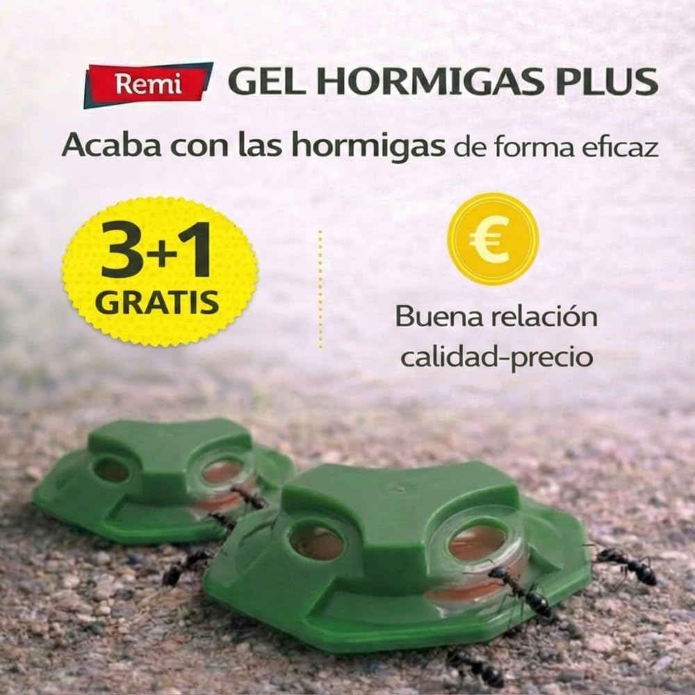 Remi Hogar Defens Gel Hormigas | Pack 4 Trampas Insecticida Hormigas | Cebo Insecticida Listo para Usar | Elimina Hormigas y el Hormiguero | Uso Interior y Exterior | Alta eficacia | Listo para Usar