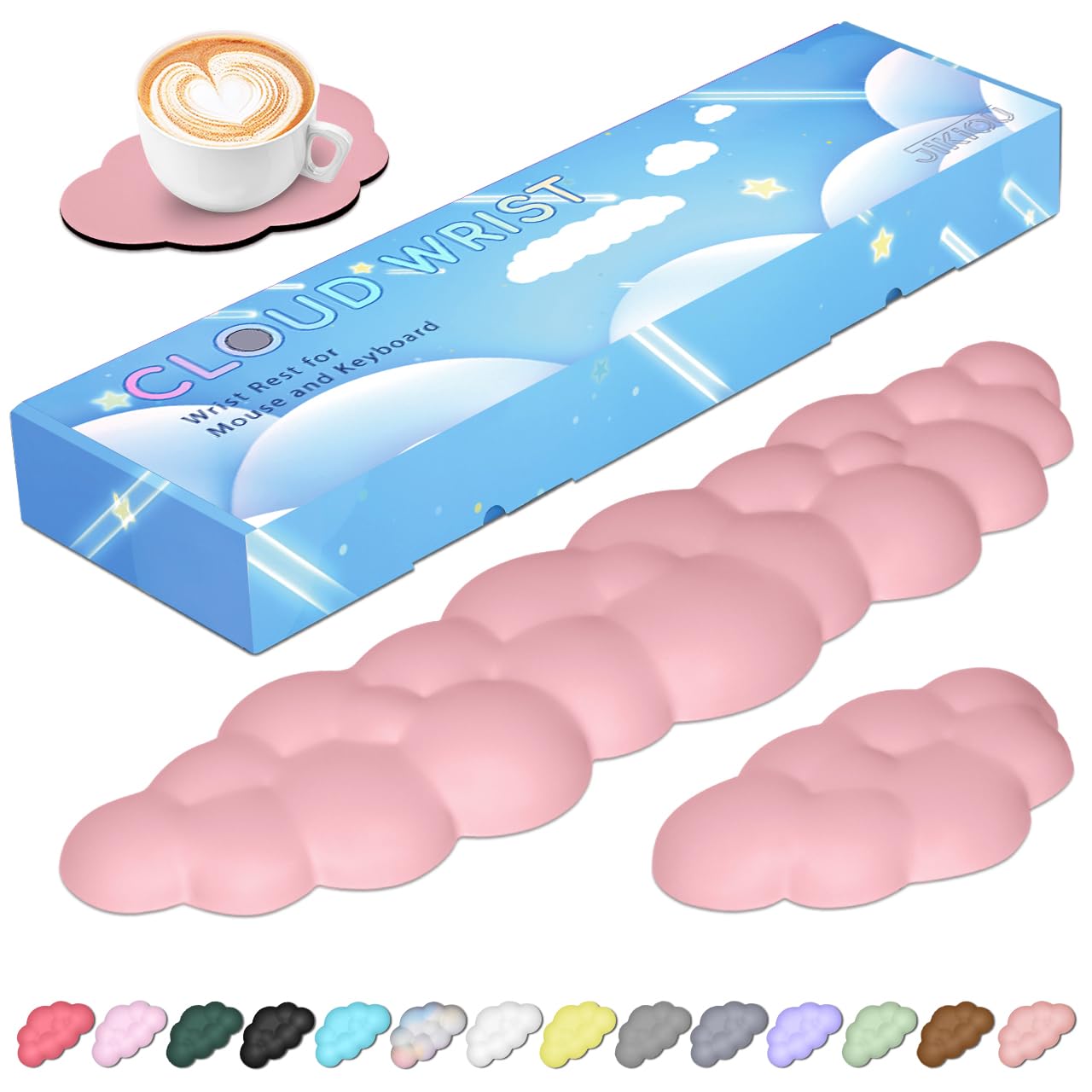 JIKIOU Upgrade Leather Cloud Keyboard Wrist Rest, Cloud Wrist Rest with Non-Slip PU Base, Comfortable Memory Foam Wrist Rest for Computer Laptop Mac