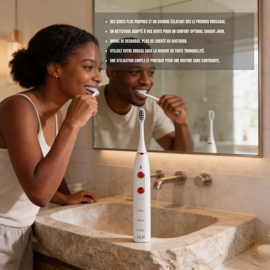 ESLAY Spazzolino da denti elettrico sonico adulto – 38000 VPM, 9 modalità, setole di bambù, ricarica wireless, impermeabile IPX8, OLED, 90 J Autonomia, custodia da viaggio, garanzia 1 anno, design