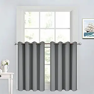 Yakamok 36 Inch Curtains Blackout Window Curtains for Kitchen, Grommet Room Darkening Thermal Insulated Sunlight Block Drapes for Living Room, W 52 x L 36, Grey, 2 Panels