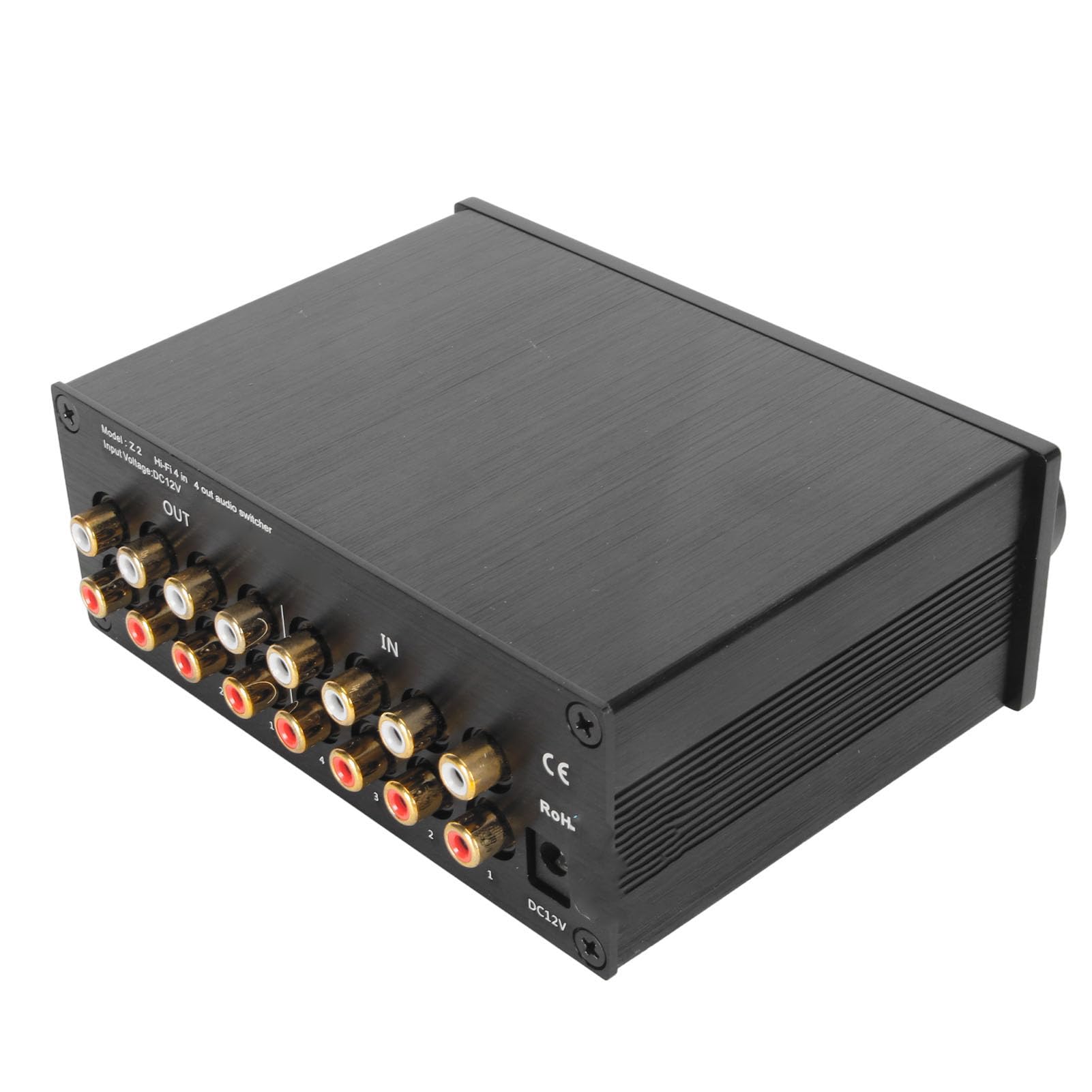 Conmutador de Sonido HiFi 4 en 4 Salidas, Doble Canal, Enchufe Chapado en Oro, Conmutador de Fuente de Señal de Sonido Silencioso sin Pérdidas, para Señal Estéreo 2,0 L/R