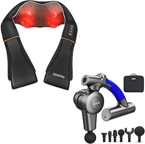 Masajeador Shiatsu para cuello y hombros con pistola de masaje Heat & RENPHO