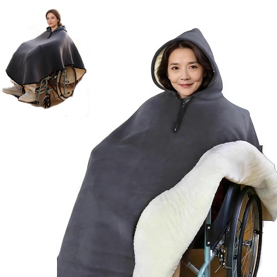Poncho para Silla De Ruedas con Capucha y Felpa︱Manta Térmica De Cuerpo Completo para Adultos︱Cubierta Cálida De Invierno para Todo El Cuerpo︱ Manta Térmica De Viaje