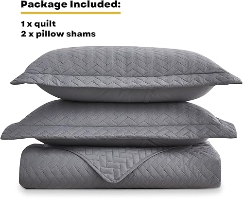 Miniatura 5 de Maple&Stone Juego de Edredón de Gran Tamaño Tamaño King, 128"x120" Colcha Ligera Gris Patrón Chevrón Ultrasónico Cobertor Ligero para Todas las