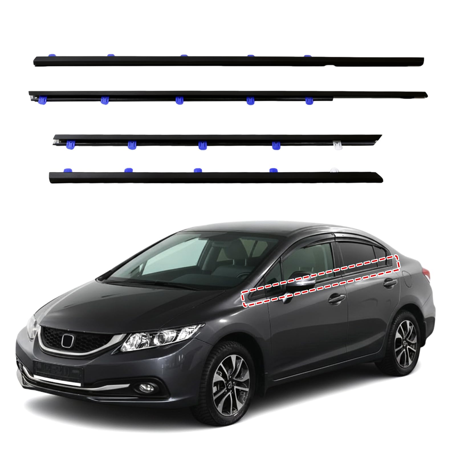 GOFIRA 4Pcs Window Weather Stripping with Install Tool Fit Honda Civic 2012-2015 4Door Sedan Ref 72450-TR0-A01 72410-TR0-A01 72950-TR0-A01 72910-TR0-A01 Waterproof Seal Strip