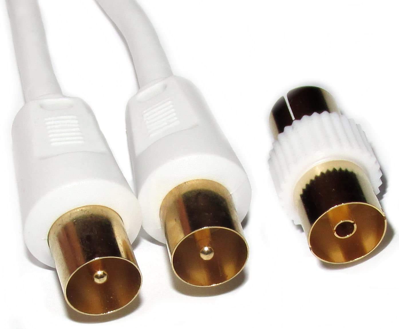10M Metre White Coaxial RF TV Aerial Male to Male with Female Coupler