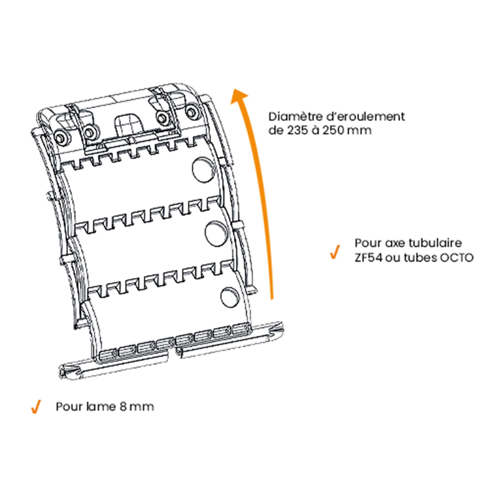 Lot de 4 Attaches de tablier rigide Clicksur H875F pour volet roulant - Fixation de volets roulants - Verrou automatique 3 maillons - Attache tablier de sécurité anti-effraction clipsable