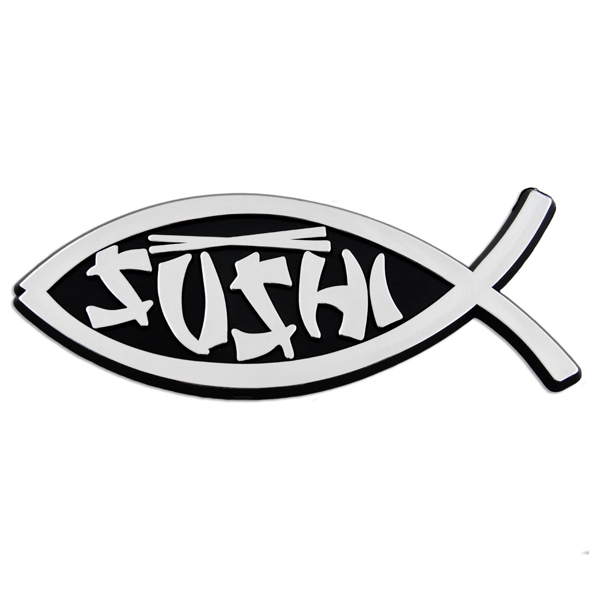 EvolveFISH Sushi Fish Plastic Auto Emblem - [Silver][5'' x 2'']