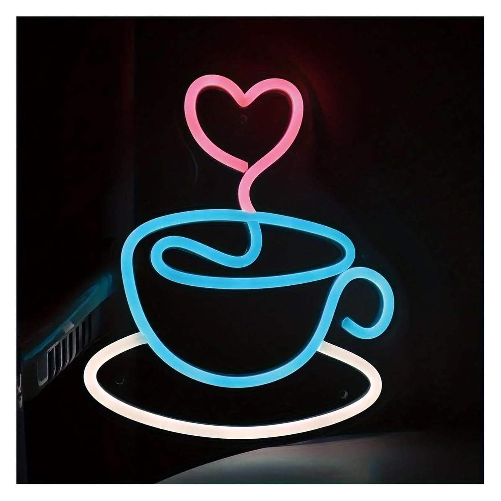 Personalizado para letreros de neón Taza de café con corazón, letrero artístico LED neón, para ideal para habitaciones, cafeterías, cocinas, pubs y clubes