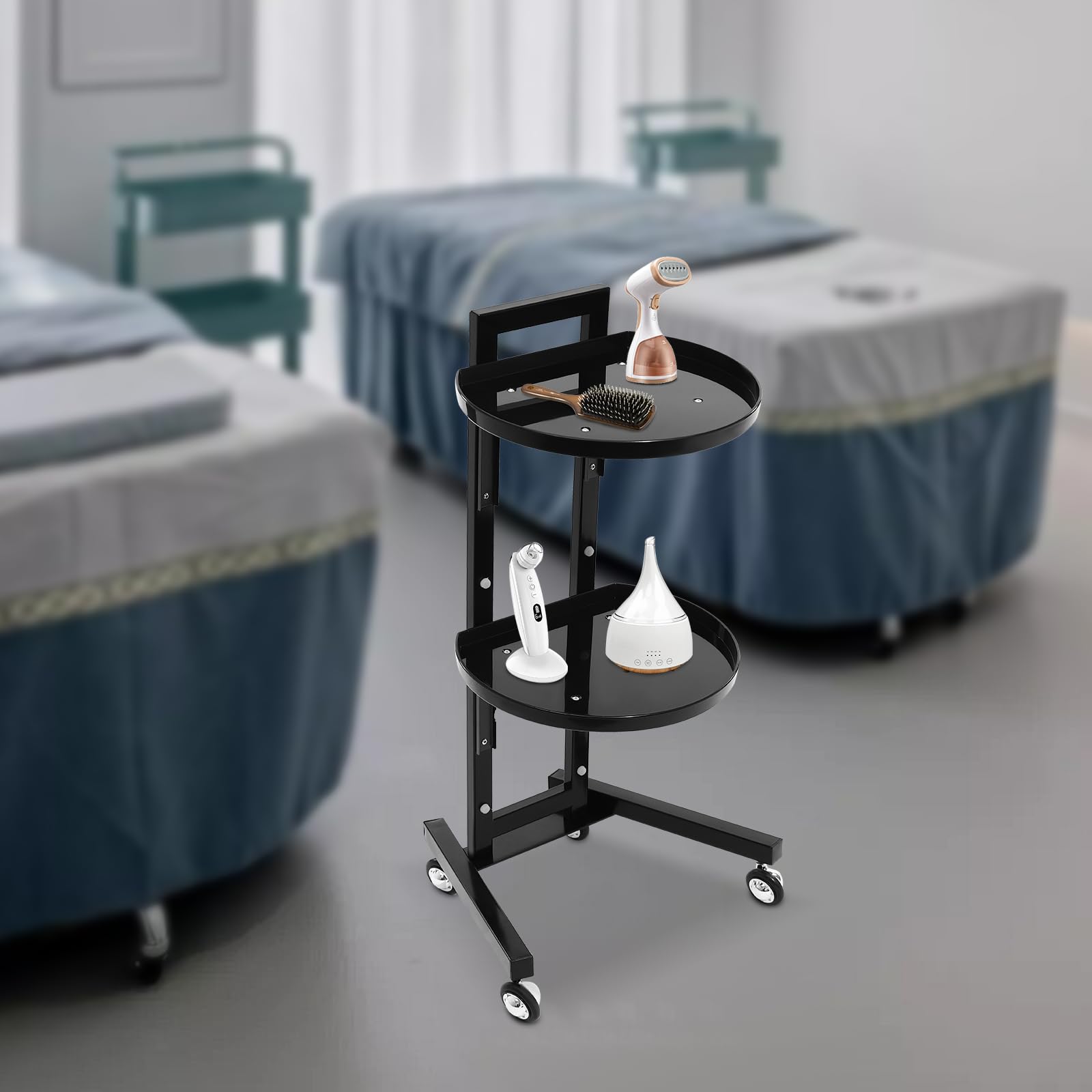 Carro portaherramientas Plegable Ruedas Color Negro peluquería barbería salón de Belleza Esteticista Camarero SPA etc. También Apto Uso doméstico. Bandeja Ruedas Comercial.