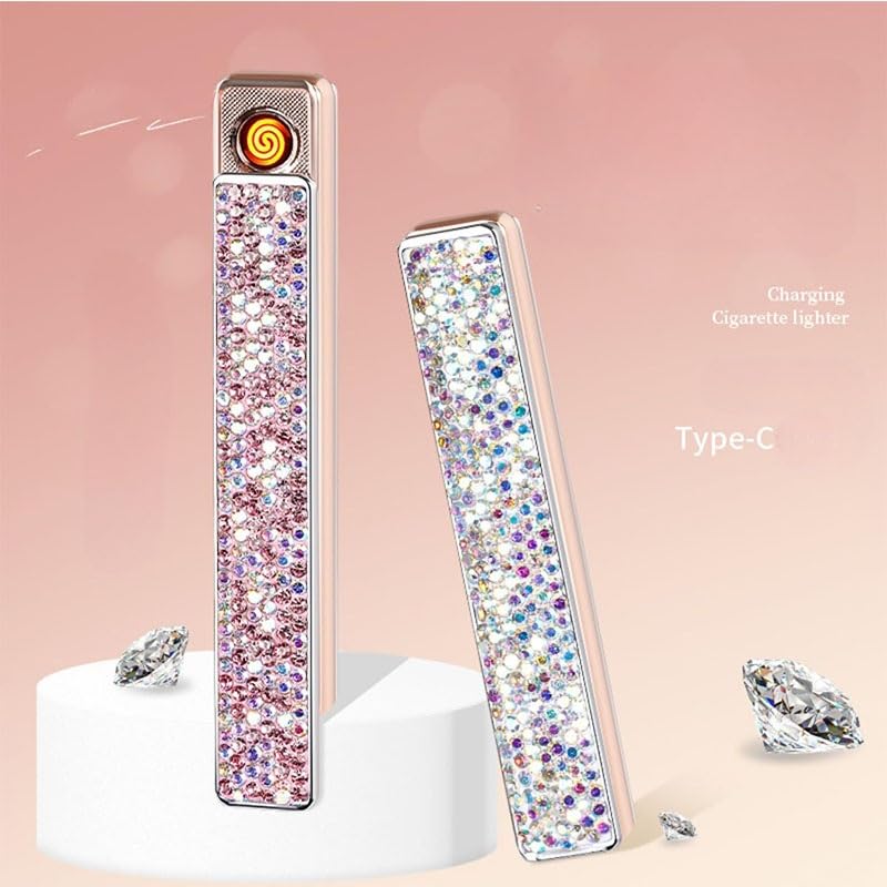 Encendedor eléctrico recargable tipo C con diseño rhinestone miniatura 2
