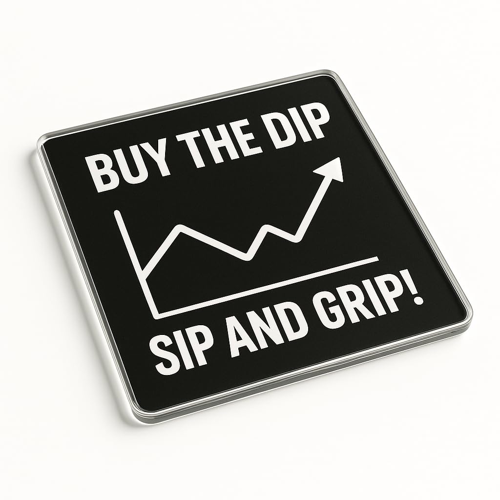 The Plum Penguin Dip And Sip Vibe Funny Acrylic Coaster Gift - Minimalist 'Buy The Dip' Design With Graph & Arrow, Unique Stock Market Novelty Present