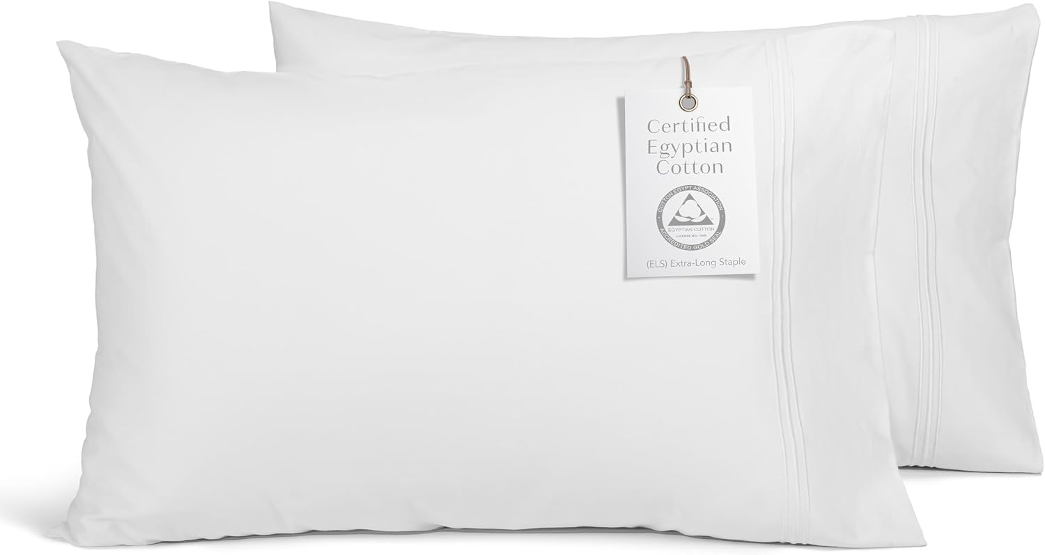 Fishers Finery 100% Egyptian Cotton Pillowcases - Breathable and Soft Hotel Quality - Luxurious 500 Thread Count Long-Staple Pure Cotton with Sateen Weave (White, K, 2Pack)