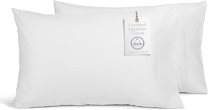 Fishers Finery 100% Egyptian Cotton Pillowcases - Wrinkle-Free and Durable - Hotel Quality, Premium 500 Thread Count Extra-Long Staple Cotton with Sateen Weave White, SQ, 2Pack