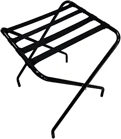 Suporte Dobrável para Mala em Aço, Branco com Correias Pretas, Capacidade de 100 kg (Preto)