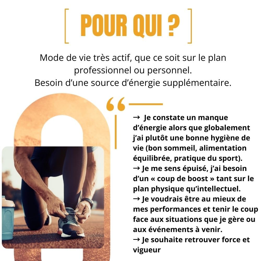 Booster Anti Fatigue Homme EVOM - Énergie Physique et Tonus Mental - Magnésium (26% VNR), Bacopa BACOGNIZE®, Ginkgo, NADH, acides aminés – Cure 20 jours – Complément Alimentaire Pour Homme