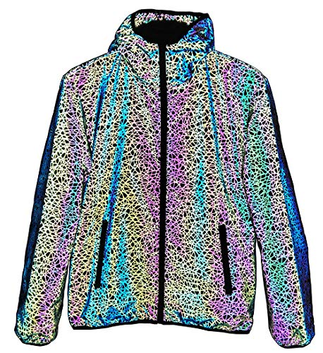 LZLRUN Rainbow Reflective Jacket with Hood for Men and Women Windbreakers (S)