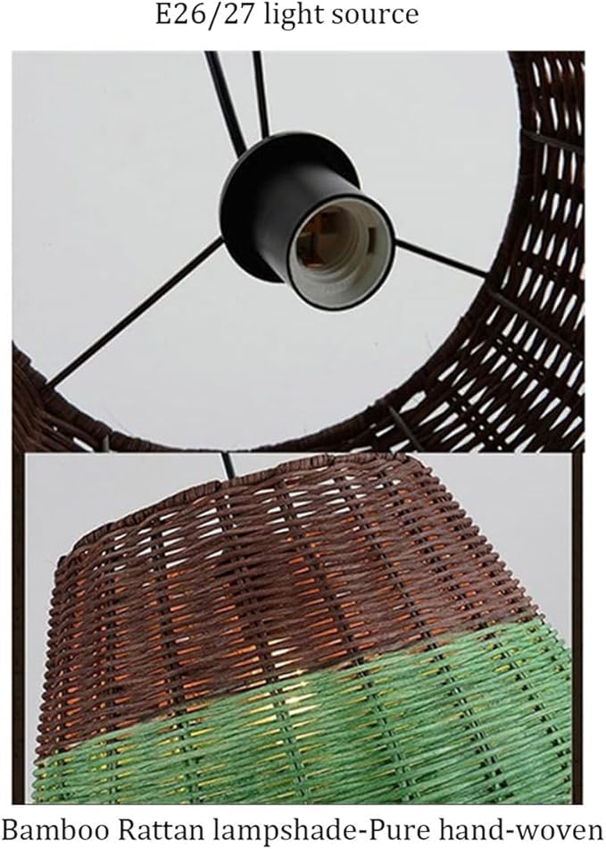 Lustre rétro en rotin style sud-est avec douille de base E26 - 5