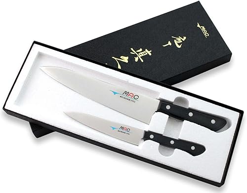 MAC Knife Chef Series - Juego de 2 cuchillos de iniciación – Cuchillo de chef estilo Gyutou de 8.5 pulgadas y cuchillo utilitario de 5.5 pulgadas,
