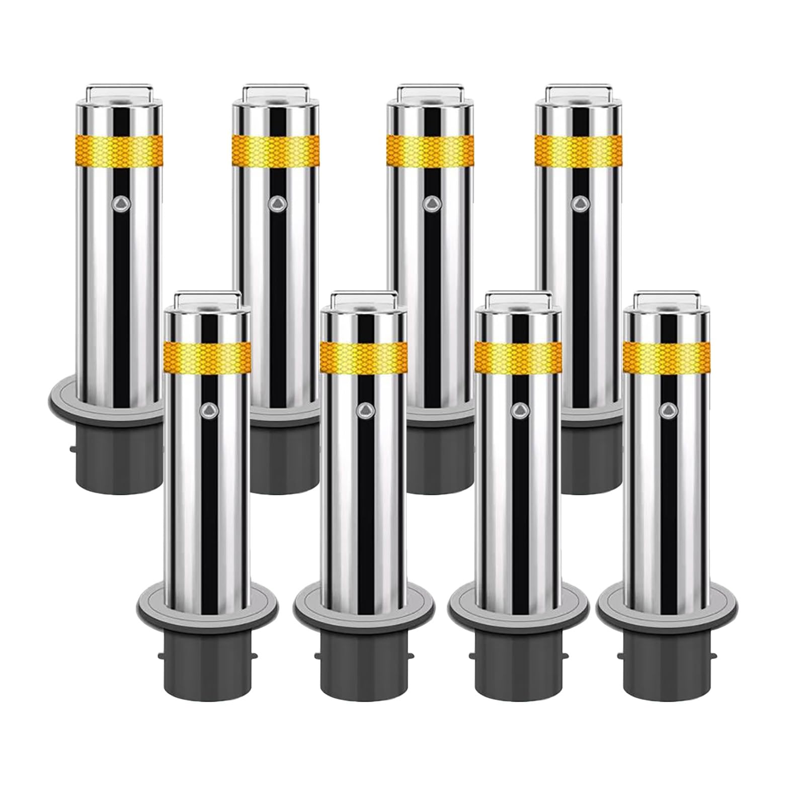 Aioneer Stainless Steel Safety Bollards With Reflective Strips – 8Pcs Yellow Traffic Control Bollards For Sensitive Areas, Easy Installation With Embedment Sleeve